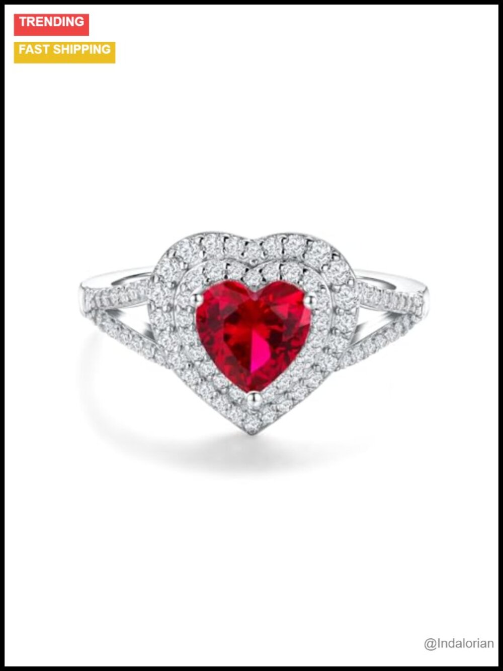 925 Sterling Silver Created Ruby Halo Engagement Ring 18k White Gold Plated